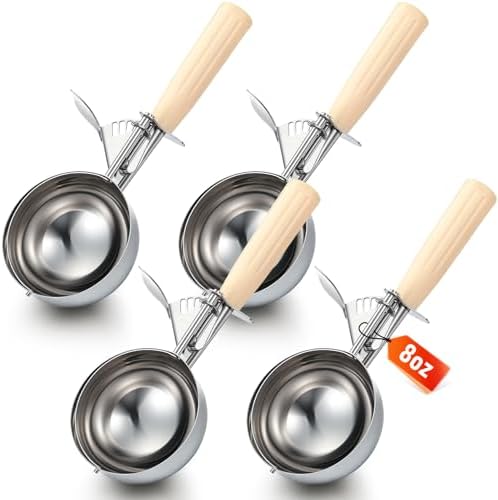 Reallnaive 4 Pcs Ice Cream Scooper with Trigger, 8 oz, Ivory