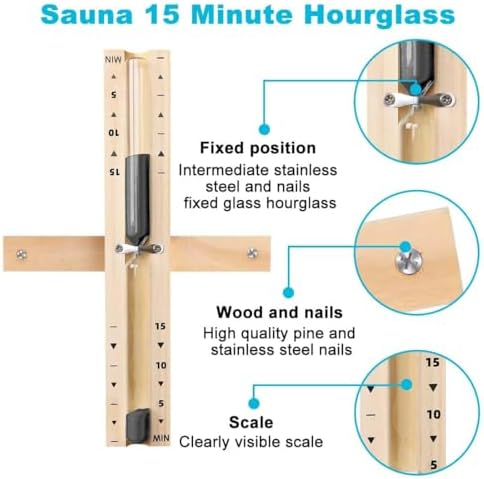 Sauna Sand Timer Hourglass 15 Minute, Rotating Wood Black 15 Min Sand Clock, Reloj De Arena, Heat Resistant Wooden Hour Glass Sandglass for Sauna Room, SPA