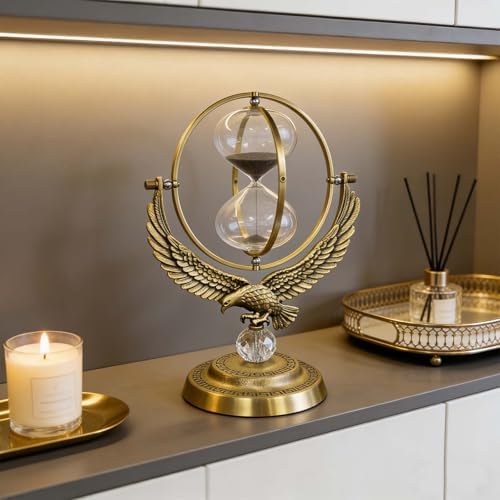 SuLiao Sand Timer Hourglass, 1 Hour Rotating Eagle Hour Glass, 60 Min Large Black Sand Clock, 60 Minute Unique Brass Sandglass, 1 hr Metal Decorative Reloj De Arena, Home, Desk, Office