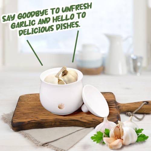 Small Garlic Keeper for Counter, Ceramic Garlic Holder Storage Jar with Lid