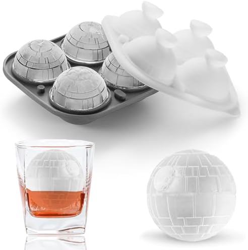 Nax Caki 3D Death Star Ice Cube Molds, Large Silicone Fun Shapes Bourbon Gifts for Men Fandom, Whiskey Ice Cube Mold for Cocktails,Brandy, Whiskey Gifts for Men Nerds & Geeks