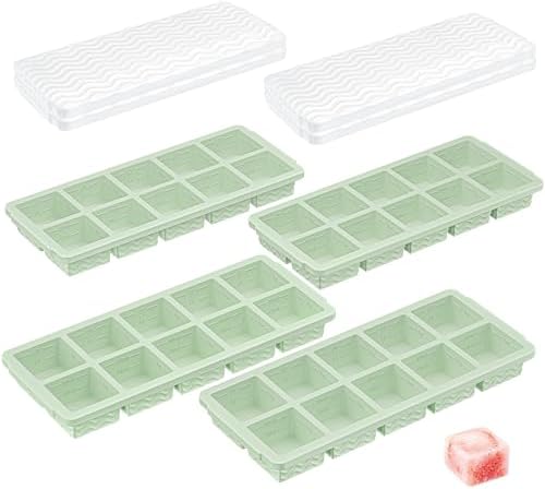 Ice Cube Tray with Lid (4-Pack), 2 Tbsp Large Silicone Freezer Molds, Perfect for Coffee Whiskey Cocktail Ice Making, Stackable Freezer Containers for Storing Sauce, Garlic, Herbs, Ginger