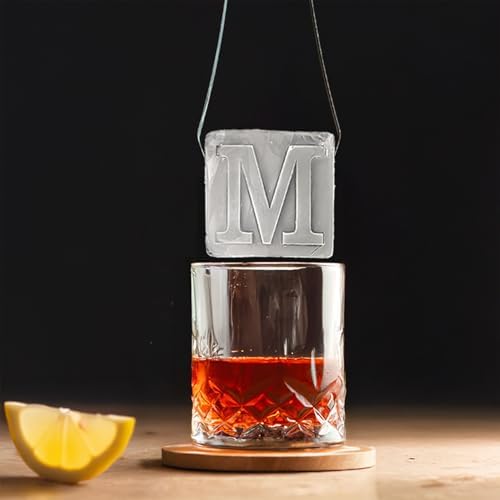 Monogrammed Ice Cubes Mold with Lid, 2 inch Whiskey Ice Cube Tray, Personalized Initials Silicone Cocktail Ice Cube Mold, Wedding Monogram, Thank You Gift, Gifts for Dad (Letter M)