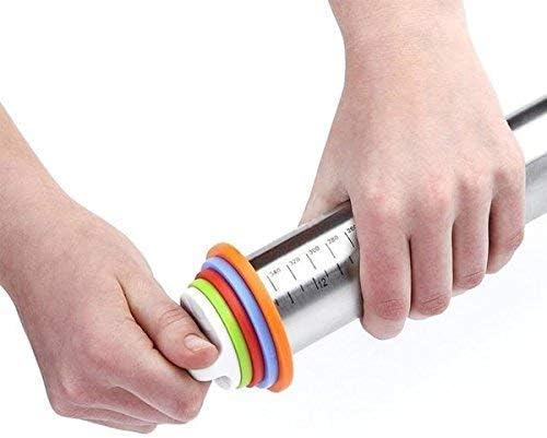 17 Inch Rolling Pin, Non Stick Stainless Steel Dough Roller with 1/16, 1/8, 1/4 and 3/8 Inch 4 Pairs Detachable Thickness Guide Rings for Baking/Dough/Pizza/Pie/Pastries/Pasta/Cookies …