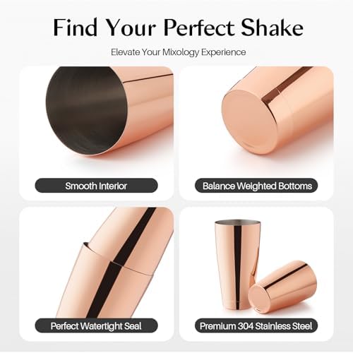 WOTOR Boston Cocktail Shaker Set, 18 oz & 28 oz, Stainless Steel (Rosegold)