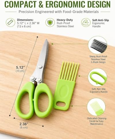 5 Blade Multi Layer Stainless Steel Herb Kitchen Scissors Food Fast Slicing