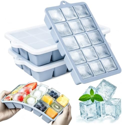 Silicone Ice Cube Trays With Lid (3, 3Pack-Blue)