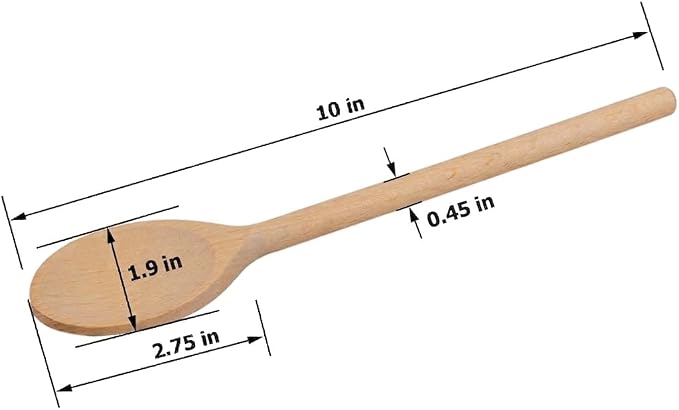 Set of 12 Wooden Spoons (10-Inch) – Natural Beechwood Mixing Spoons for Cooking, Baking & Stirring – Durable 0.45" Thick Handle & 1.9" Wide Head – Scratch-Free Utensils for Nonstick Cookware