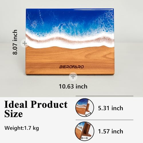 Wooden Magnetic Knife Holder – Freestanding Knife Block with Cutting Board Holder, Countertop Magnetic Knife Stand in Acacia Wood with Resin Design