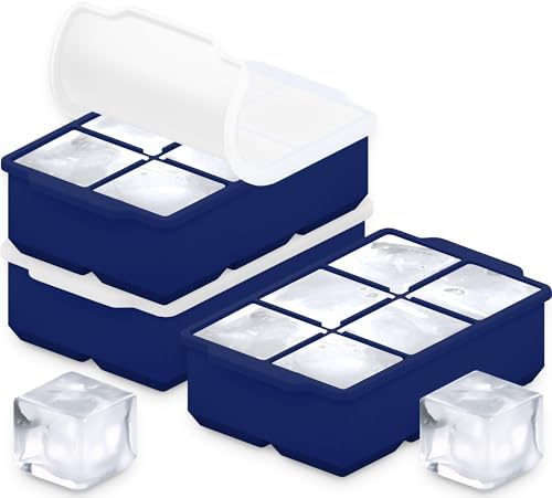 KitchFort® Large Silicone Ice Cube Tray (3-Pack) - 2" Big Ice Mold with Lid