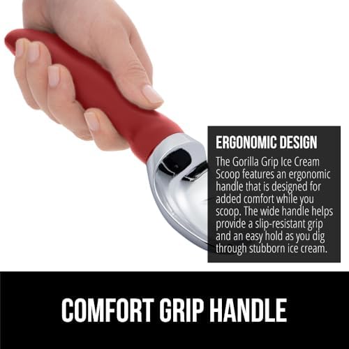 GORILLA GRIP® Heavy Duty Ice Cream Scoop, Professional Scooper, Red