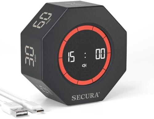 Secura Pomodoro Timer with 1/3/5/10/15/30/60 Min Presets, 3 Level Volume