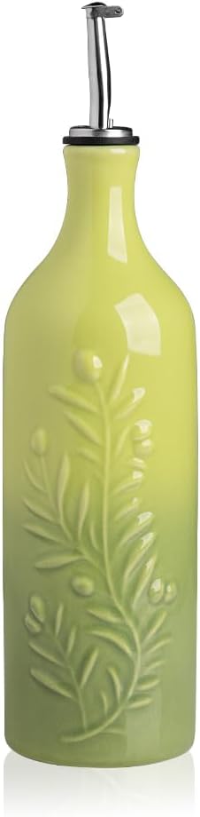 Sweejar Large Olive Oil Dispenser Bottle, 24 Oz Ceramic, Modern Relief Design, Dishwasher Safe, Gradient Green