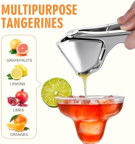 Stainless Steel Lemon Squeezer, Handheld Citrus Juicer with Seed Strainer