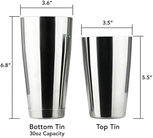 PG Boston Cocktail Kit - 2PC Premium Stainless Steel Shaker Set - 30oz Gloss Finish 2-Piece Shaker - Bartender Kit