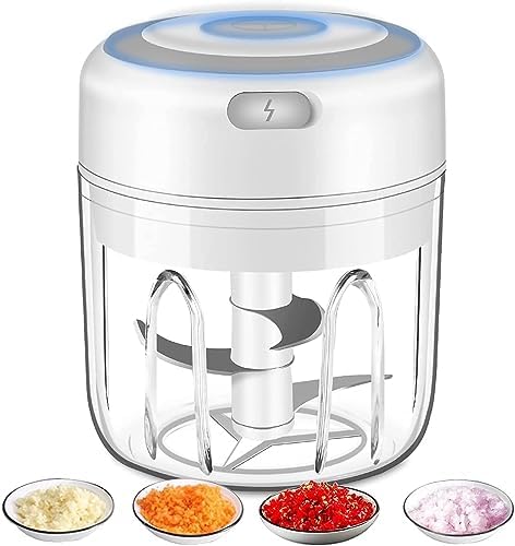 Electric Garlic Chopper, Portable Rechargeable Food Processor, Mini Garlic Grinder Masher Onion Chopper with Stainless Steel Blade, Cordless Mini Veggie Chopper for Nuts, Ginger, Chili, Fruit, Meat