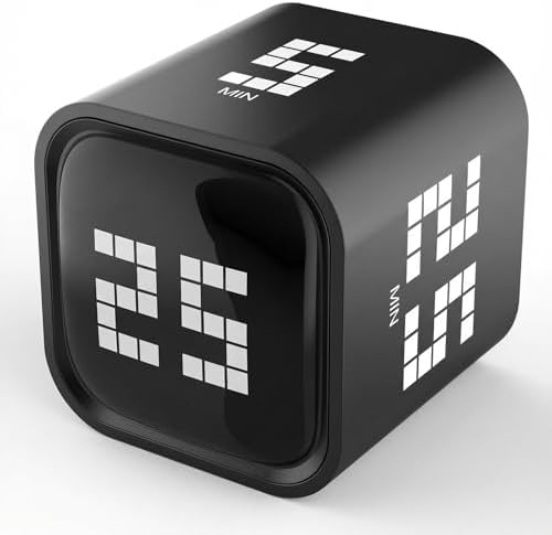 Rotating Focus Timer, 5/25/10/50-Minute Pomodoro Timer, Desk Flip Countdown with Vibration & Volume Control, ADHD-Friendly Tool for Office, Study, and Kitchen (Black)