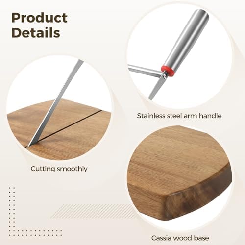 Cheese Slicer for Block Cheese, Acacia Wood Base, Stainless Steel Blade, Effortless Precise Cutting for Hard Soft Cheese, Essential Kitchen Tool for Charcuterie Boards