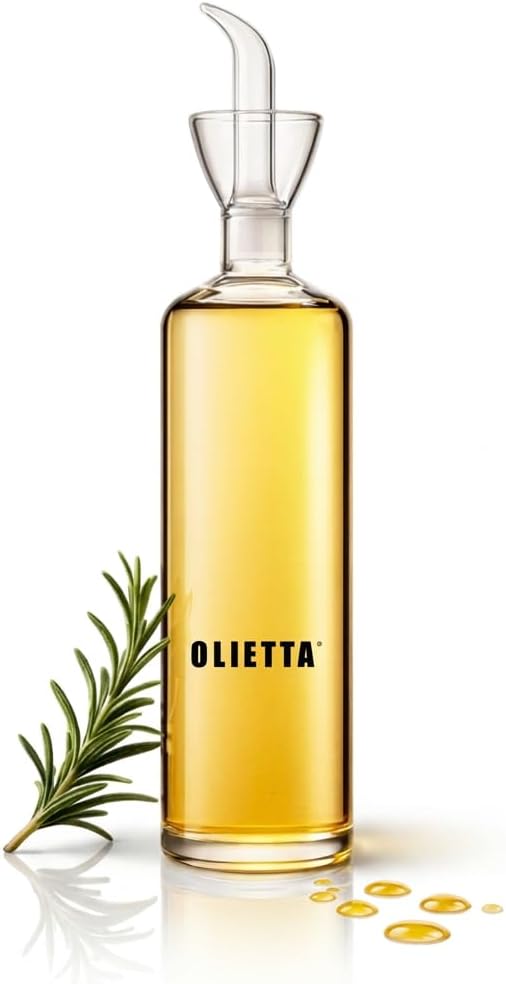 Olive Oil Dispenser Bottle 17 fl oz - Borosilicate Glass Non-Drip Pourer | Olietta Ground-Glass Seal, Leakproof Airtight, Dishwasher Safe, Oil Bottle for Kitchen, Table, Vinegar Drizzler, Easy Clean