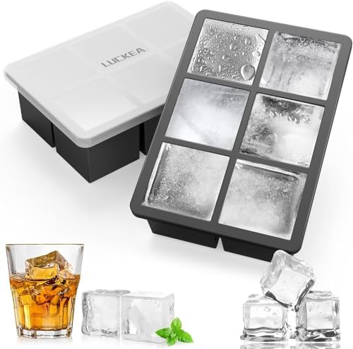 LUCKEA Silicone Large Ice Cube Tray 6 Compartments 2 Set XXL Ice Cube Tray with Lid BPA Free for Chilled Drinks, Whisky and Cocktails