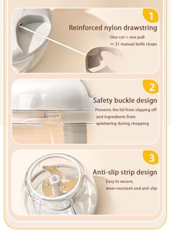 Food Processor Vegetable Chopper Manual, Portable Hand Pull String Garlic Mincer Onion Cutter for Veggies, Ginger, Fruits, Nuts Kitchen Cooking, Herbs, etc., 900ml, Kitchen Cooking Tool