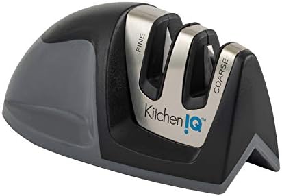 KitchenIQ 50009 Edge Grip 2-Stage Knife Sharpener, Black, Coarse & Fine Sharpeners, Compact for Easy Storage, Stable Non-Slip Base, Soft Grip Rubber Handle, Straight & Serrated Knives