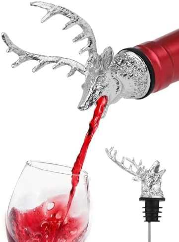 Deer Head Wine Pourer, Liquor Bottle Pour Spout with Leak-Proof Rubber Stopper, Zinc Alloy Metal, Universal Fit for Wine Whiskey Bourbon Olive Oil – Drip-Free Bar Pourer Gift for Men, Parties Holidays
