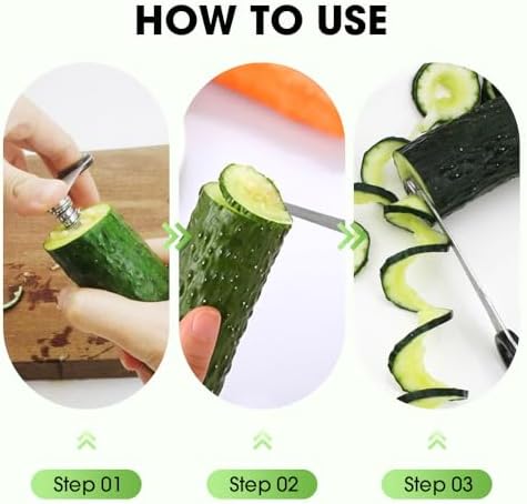 Piranha Spiral Cutting Machine, Stainless Steel Spiral Cutter for Veggies, Portable and Creativity Cucumber Potato Carrot Slicer Cutter Manual Kitchen (3pcs)