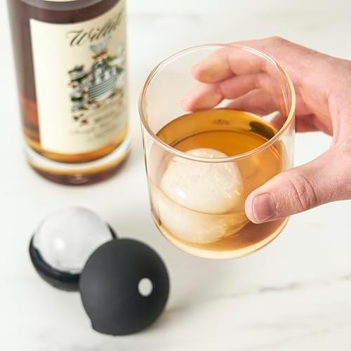 Viski Sphere Ice Molds, Large 2 Inch Silicone Ice Ball Makers for Whiskey, Bourbon, Scotch, and Cocktails, Easy Release Round Mold Set for Drinks, Home Bar Gifts, Bar Cart Accessories, Set of 4