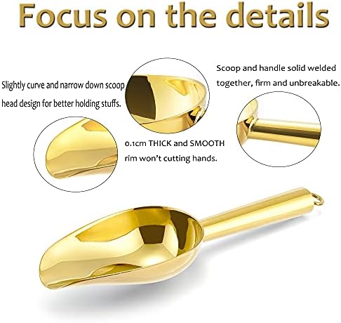 E-far Mini Ice Scoop Set of 4, 3 Ounce Gold Stainless Steel Utility Scoops
