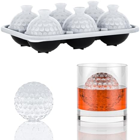 6 Chamber 2.2" 3D Golf Gifts Ice Cube Tray With Funnel,Large Round Ice Ball Maker Mold Silicone Fun Shapes Bourbon Sphere Ice Molds,For Chilling Whiskey,Cocktails,Bourbon,Brandy and Beverages