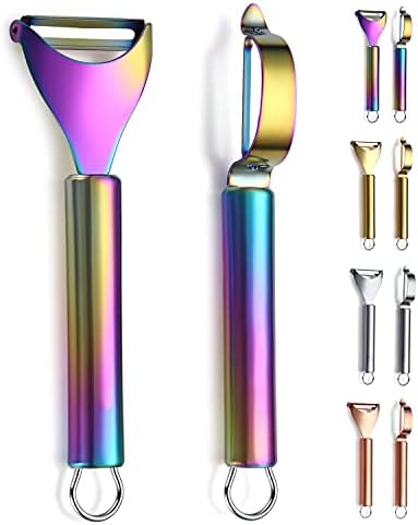 Rainbow Potato Vegetable And Fruit Peelers For Kitchen, Kyraton Titanium Colorful Plating Stainless Steel Peelers, Sharp Blade And Ergonomic Non Slip Easy To Grip Set Of 2