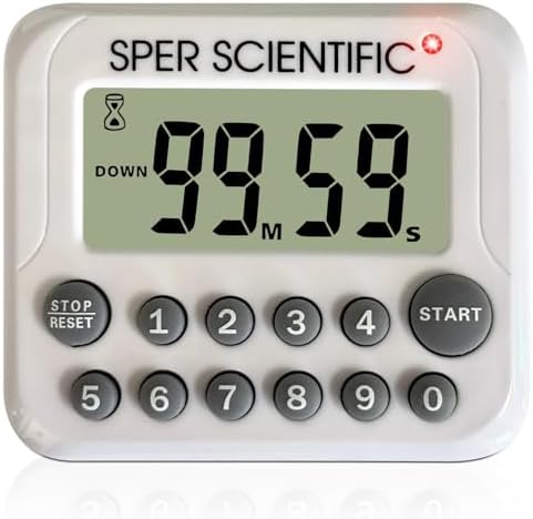 Sper Scientific Digital Count Up/Down Timer with Audible & Visual Alarm 810003 – Timer with Large Display & Loud Alarm with Up to 99 Minute Countdown - for Labs, Cooking, Workouts, Classroom & More