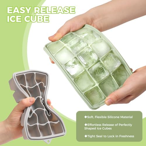 4 Pack Silicone Ice Cube Trays, Easy Release Ice Trays for Freezer with Lid