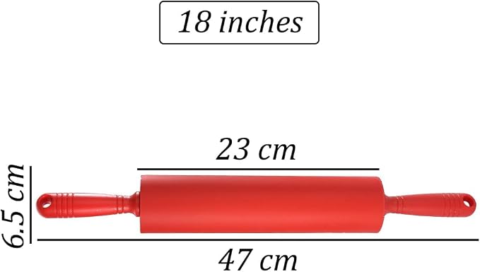 Classic Silicone Rolling Pin, Dough Roller for Fondant, Pie Crust, Cookie and Pastry, Essential Kitchen Baking Utensil, Non-Stick Surface Plastic Handle Rolling Pin (18 Inches)