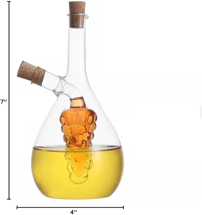 ELETON Grape Motif 2 in 1 Glass Oil and Vinegar Dispenser – Dual Chamber Cruet Bottle for Olive Oil & Balsamic, Leakproof Kitchen Container with Cork Stopper