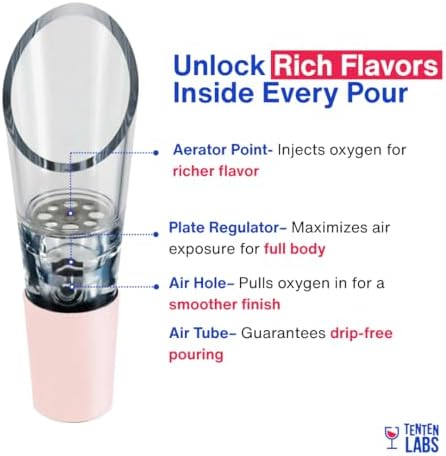 TenTen Labs Wine Aerator Pourer (2-Pack), Decanter Spout, Rose Gold