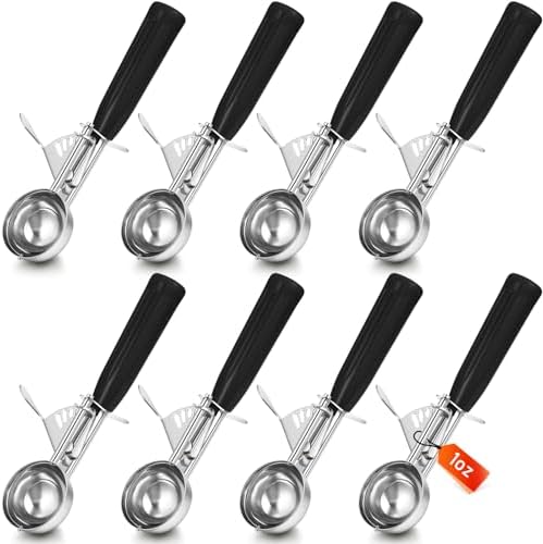 Reallnaive 8 Pcs Ice Cream Scooper with Trigger, 1 oz, Black