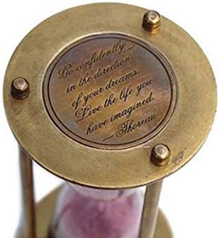 Brass Hourglass with Inspirational Quote by Thoreau | Timeless Sand Timer with Premium Leather Case | Elegant Vintage Home Decor & Gift | Antique Look | Nautical Graduation Collectible