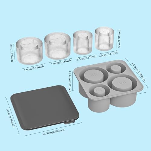 Large Silicone Ice Cube Tray for 20-30-40 oz Tumbler Cup, Slow Melting Ice Mold with Lid, Easy Release Ice Maker(Grey)