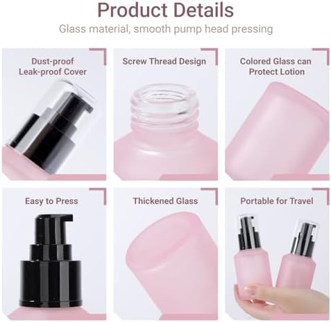 Segbeauty 2oz Frosted Glass Pump Bottle Dispenser, 3pcs Empty Travel Size Bottles with Pump, 15ml Refillable Travel Lotion Container, Mini Liquid Containers for Creams Oils Bottle in Mixed Color