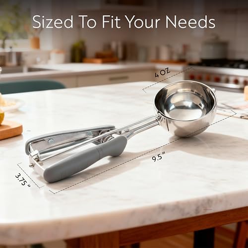 Restaurantware Ice Cream Scoop 1 Case 4 oz Stainless Steel Portioner Commercial Kitchen Tool Comfortable Grip Dishwasher-Safe Spring-Loaded Handle