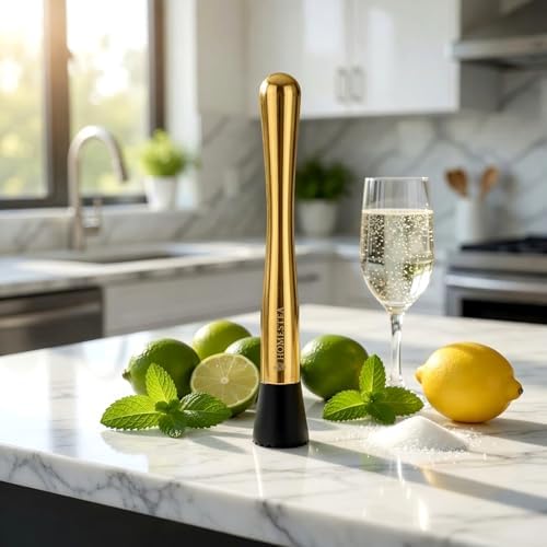 Homestia 10 Inch Muddler for Cocktails, Cocktail Muddler for Lemonade, Gold