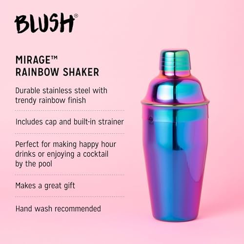 Blush Mirage Rainbow Iridescent Stainless Steel Cocktail Shaker, Colorful Drink Shaker for Aesthetic Home Bar Accessories, Bachelorette Party, Pool Party, Housewarming, Birthday Gifts for Women, 20 oz