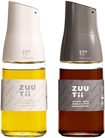 Zuutii Olive Oil Dispenser Set - Glass Oil & Vinegar Dispenser Bottle, Cream White & Gray