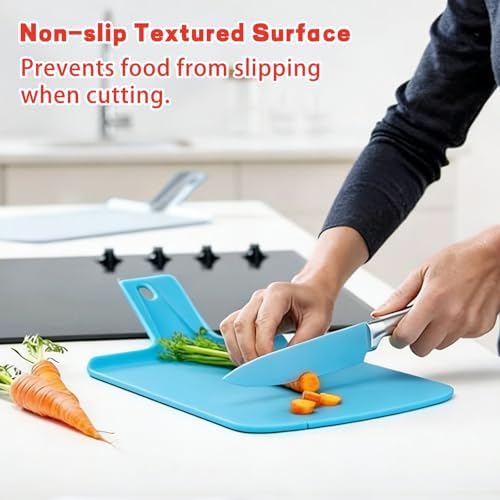 4 PCS Folding Cutting Board - Plastic Chopping Board for kitchen - Non Slip Easy Grip Handle Food Cutting Boards for Veggies, Fruit(11 inch x 7 inch)