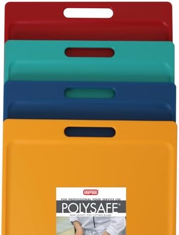 Dexas 4-Pack NSF Certified Polysafe Cutting Boards with Handle, 11 x 14.5 Inches, Reversible Kitchen Cutting Board, Assorted Colors