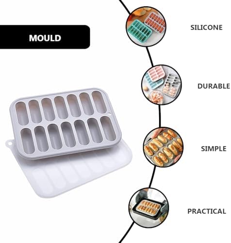 Cabilock Silicone Ice Cube Tray, Mini Sausage Hot Dog Mold, Gray Freezer Mold for Ice Cubes, Chocolate, Candy, Small Food Portions, Baking, Drinks and DIY Kitchen Use