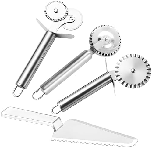 3Pcs Pizza Cutter Wheel, Stainless Steel Pastry Ravioli Wheel Cutter, Double Wheel Multi-Function Pizza Pie Crust Kitchen Utensils Gadgets Tools and 1Pcs Disposable Plastic Cake Cutter