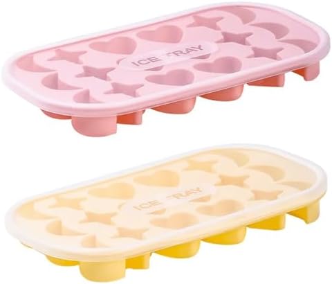 2 Pcs Silicone Ice Cube Trays, Moon, Star and Heart Shapes with Lids